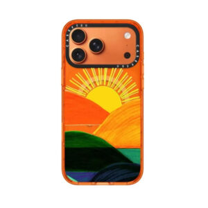 Coque iPhone Orange Œuvre d'Art Soleil et Paysage