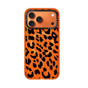 Coque iPhone Orange à Motif Léopard