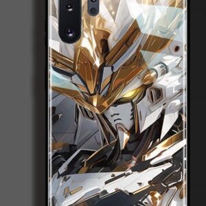 Coque Samsung Verre Trempé - Robot Doré et Blanc Élégant