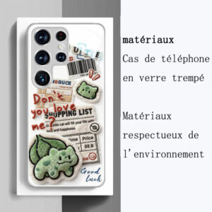 Coque Samsung Verre Trempé Mignonne - Chat & Liste de Courses