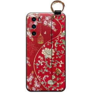 Coque Samsung Rouge Passion - Motif Fleuri & Oiseau en Cage avec Anneau Porte-bague