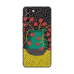 Coque Samsung Design Graphique - Vase Vert et Fleurs Rouges sur Fond Réseau