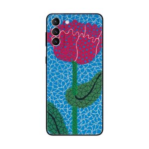 Coque Samsung Bleue Motif Fleur Rouge - Design Géométrique et Floral