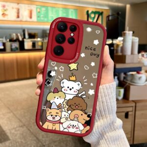 Coque Samsung Galaxy S24 Ultra - Fête de Chiens Mignons Bord Rouge Anti-Choc pour Amateurs d'Animaux et Style Décontracté