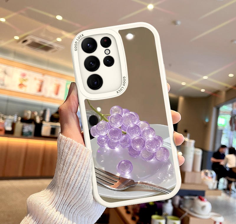 Coque Samsung miroir avec motif raisin violet et couverts - Design culinaire élégant