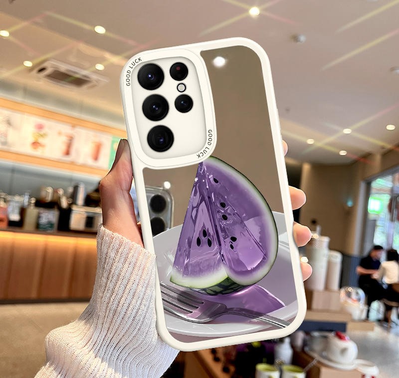 Coque Samsung blanche design minimaliste avec motif pomme rose réaliste - Protection antichoc