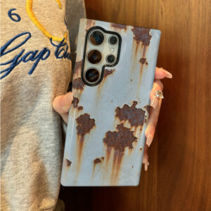 Coque Samsung Style Rouillé Artistique - Effet Vieilli Unique sur Fond Bleu Clair