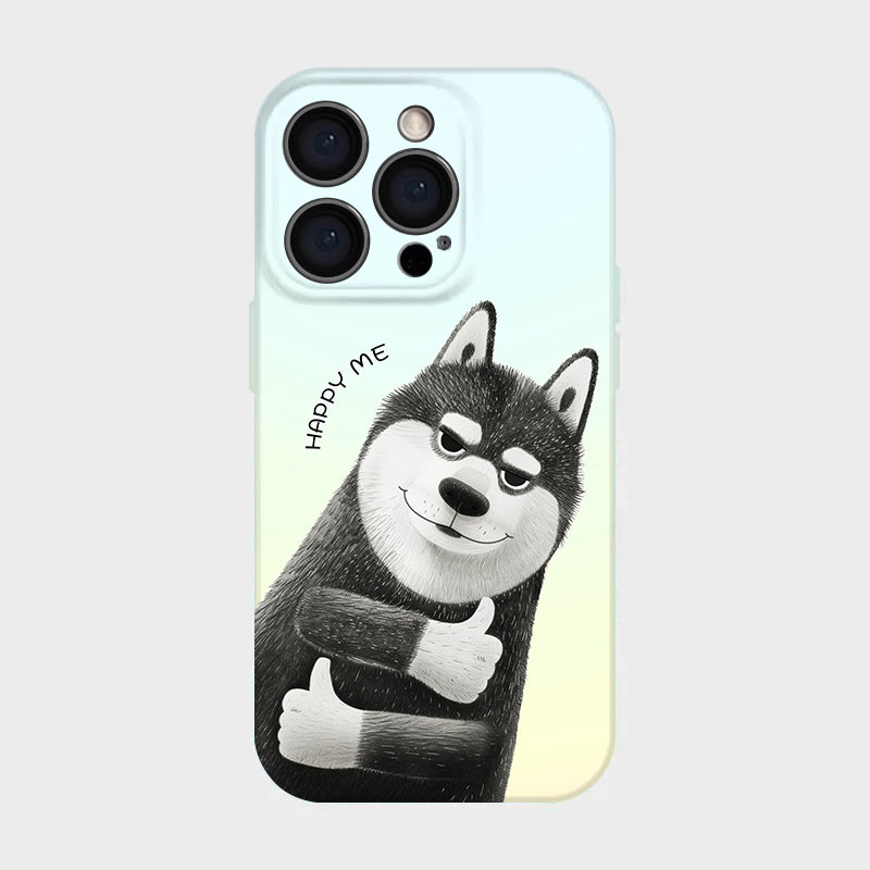 Coque iPhone drôle Husky cartoon "Huggy Me" | Housse de protection mignonne pour séries iPhone 15/14/13