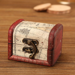 Boîte de Rangement en Bois Vintage Carte Marine - Petite Boîte à Bijoux avec Fermoir Antidérapant pour Objets Personnels