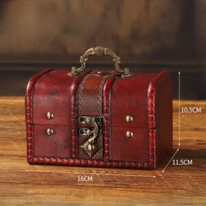 Valisette Vintage Rouge Grande Taille en Bois - Boîte à Bijoux avec Poignée Portable et Fermoir Sécurisé pour Bijoux de Famille et Objets de Valeur