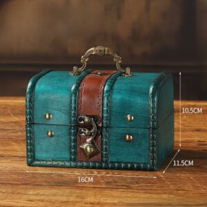 Valisette Vintage Émeraude Grande Taille en Bois - Boîte à Bijoux Exotique avec Poignée Portable et Fermoir Sécurisé pour Souvenirs de Voyage et Objets Artisanaux