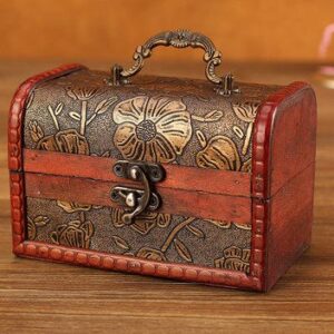 Valisette à Bijoux en Bois Vintage Floral Européen - Boîte de Rangement avec Poignée Portable et Fermoir Sécurisé
