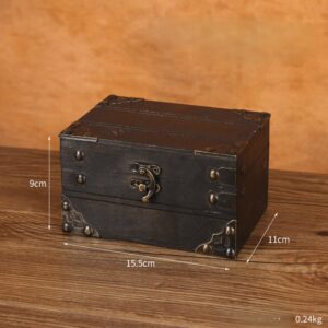 Boîte de Rangement en Bois Vintage Noir et Cuivre - Grande Boîte à Bijoux avec Fermoir Antidérapant pour Objets Personnels